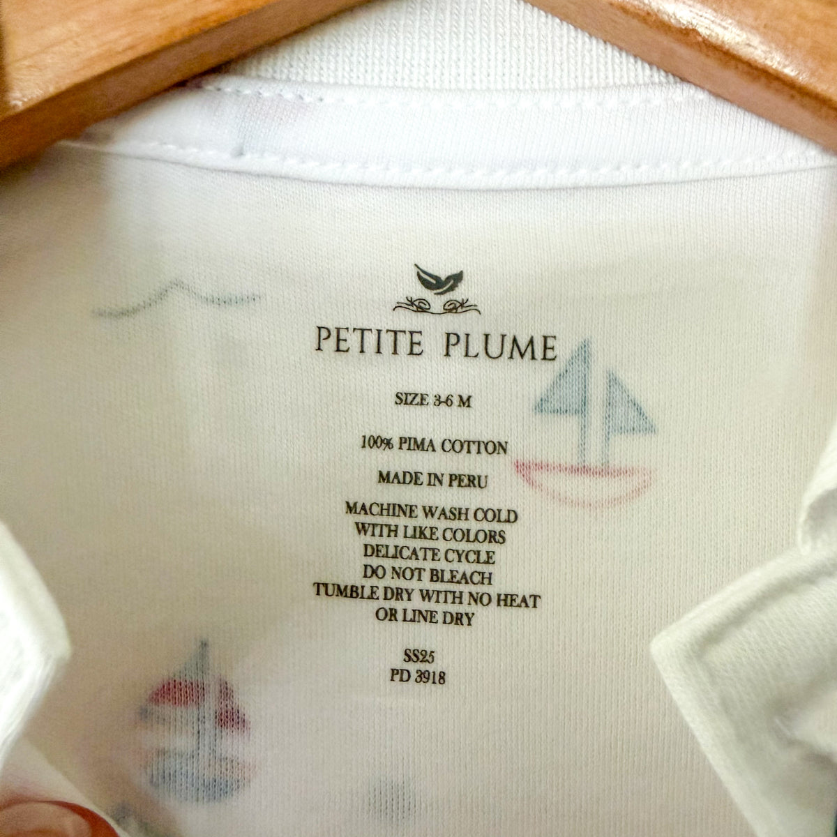 Petite Plume 100% Pima Cotton White Sailboat Collar Short Sleeve Romper | 3-6m