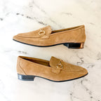 MNG Mango Suede Horsebit Buckle Loafers in Caramel, sz 37/US 6.5