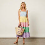 English Factory Pastel Colorblock Tiered Maxi Dress | S