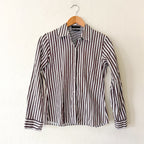 Foxcroft Petite Brown & White Striped No Iron Button Down Shirt | 4P