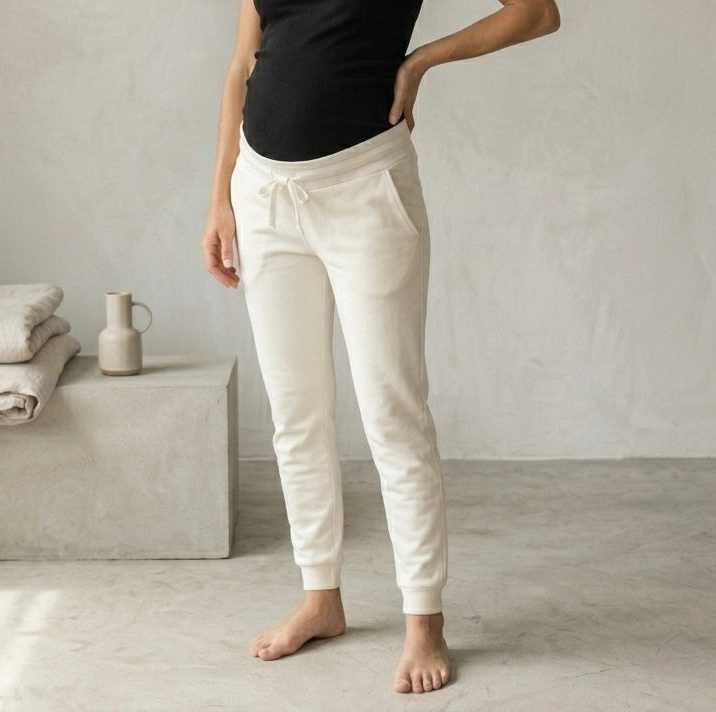 Seraphine Maternity Under The Bump Drawstring Sweatpants in Ivory | XS