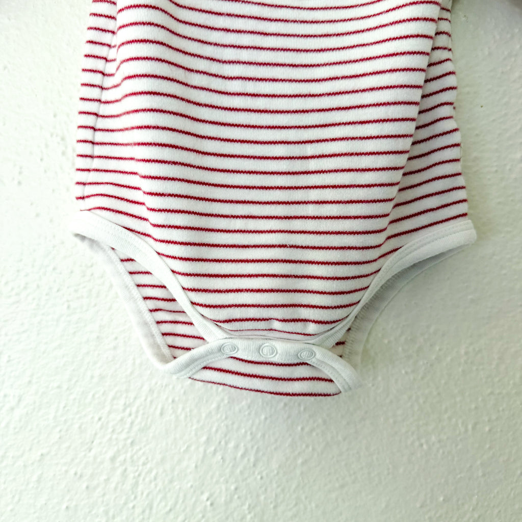 Mori Organic Cotton Red White Stripe Long Sleeve Bodysuit | 9-12m