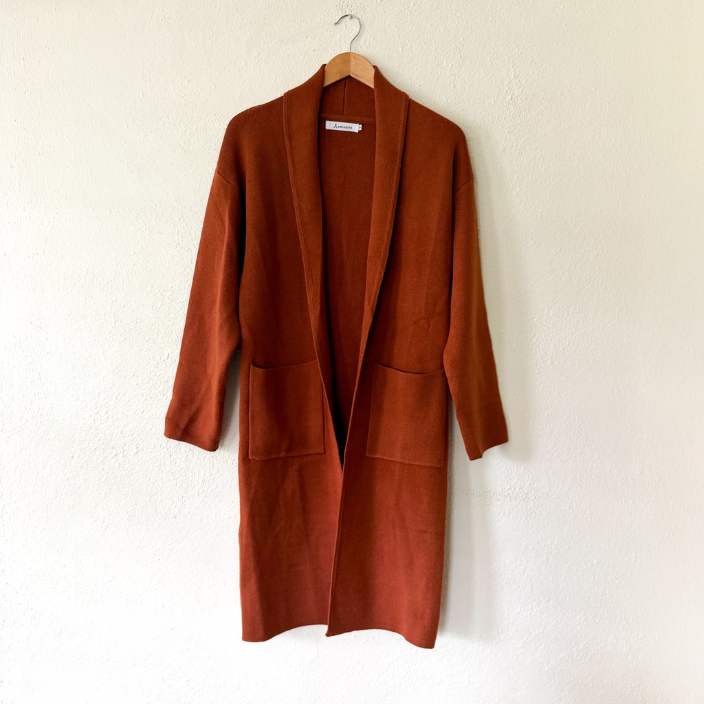 Anrabess Oversized Long Open Front Coatigan in Rust Brown | S