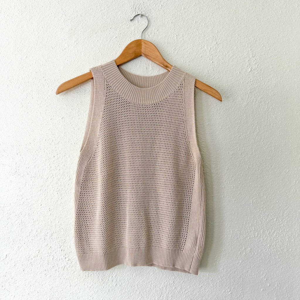Commense Sleeveless Mockneck Sweater Top in Neutral Beige | XS