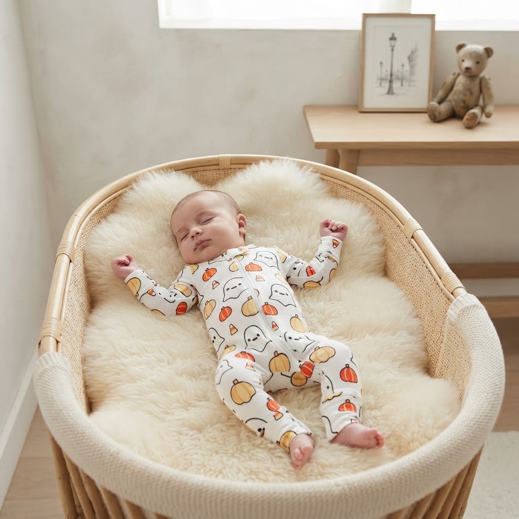 Monica & Andy Halloween Pumpkin Ghosts Organic Fold Over Foot 2-Way Zipper Sleeper | 3-6m