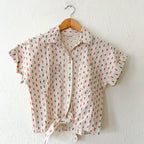 Sim & Sam Linen Blend Americana Red Blue Natural Button Down Shirt | S