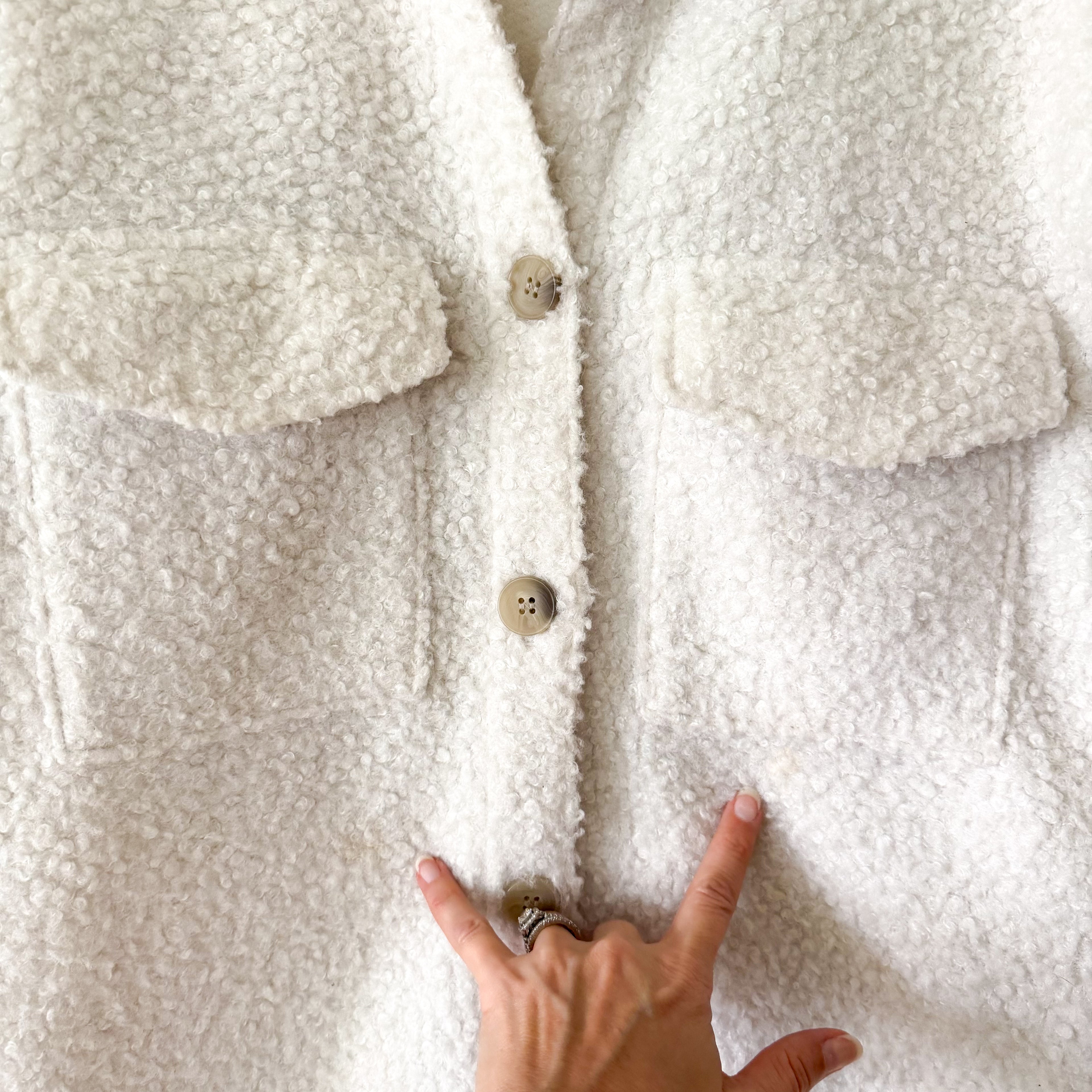 H&M Oversized Teddy Sherpa Shacket in Cream | XS