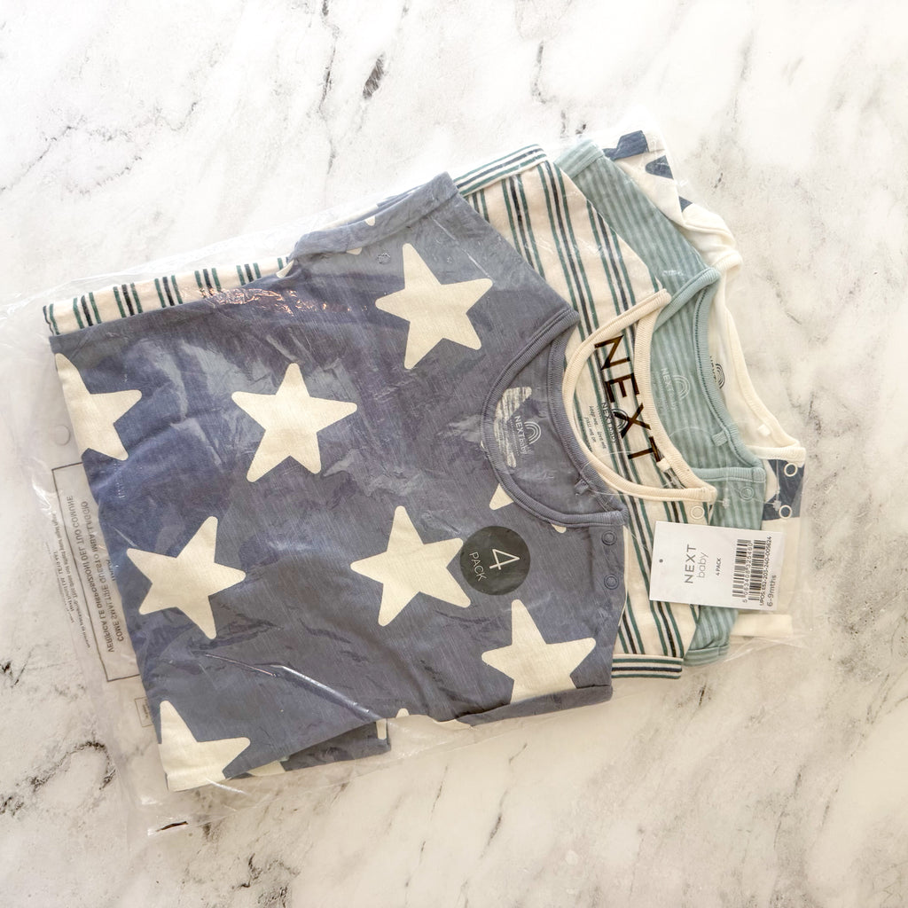 Next Baby Teal Blue Jersey Baby Rompers Multi Pack x4 | 6-9m