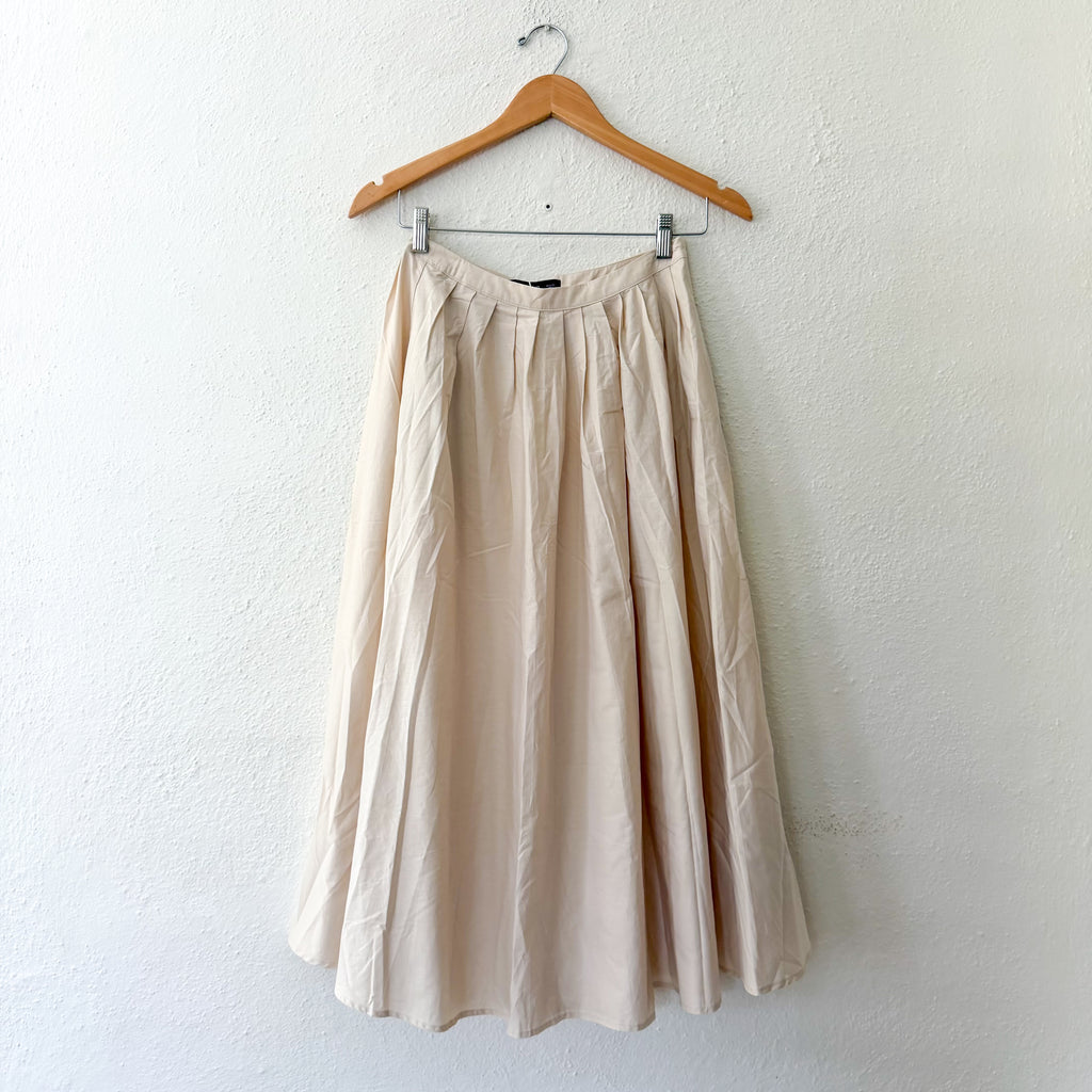 Mango MNG Paula Cotton Poplin Pleated Midi Skirt in Light Beige | 0