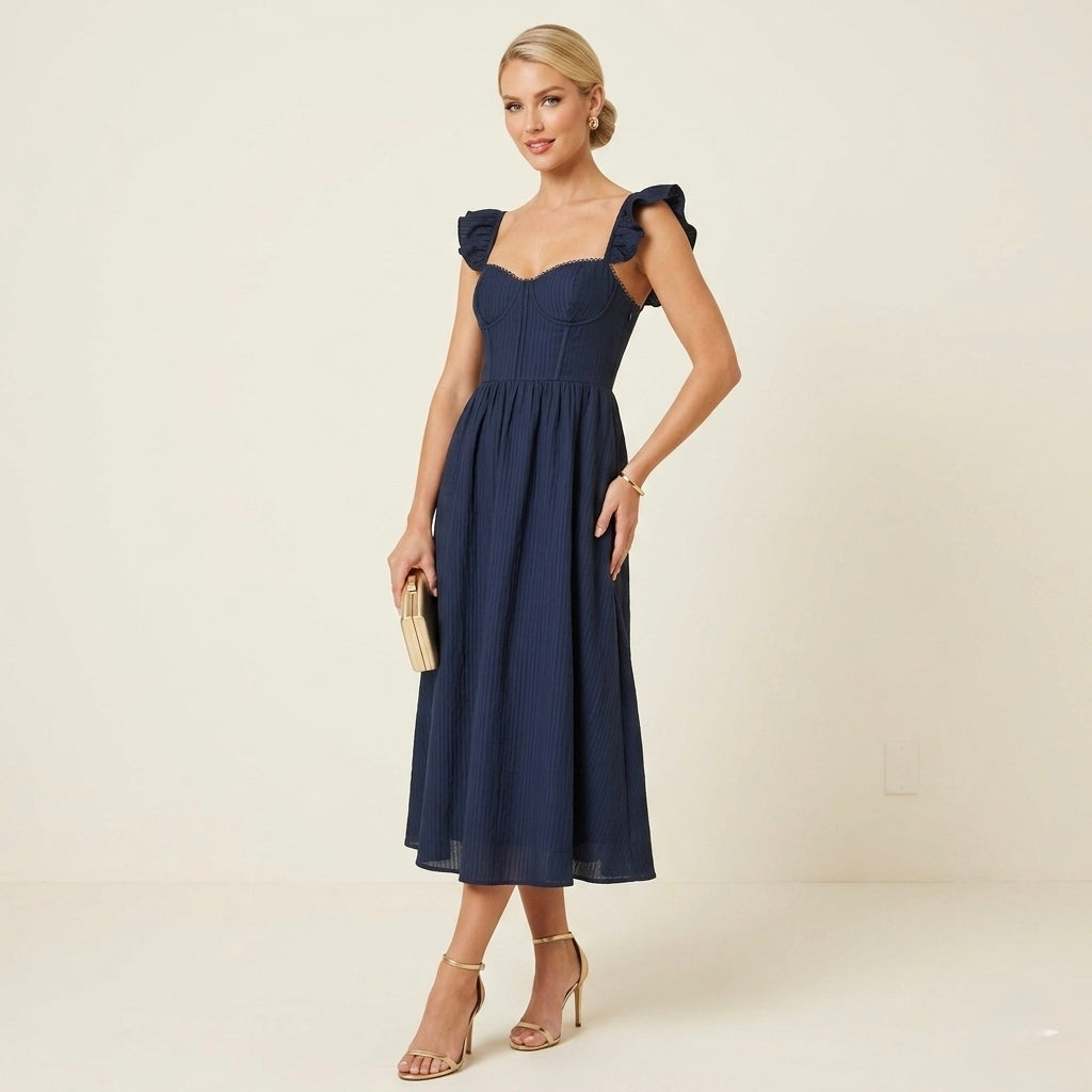 ASTR The Label Wedelia Bustier Midi Dress in Navy Blue | S