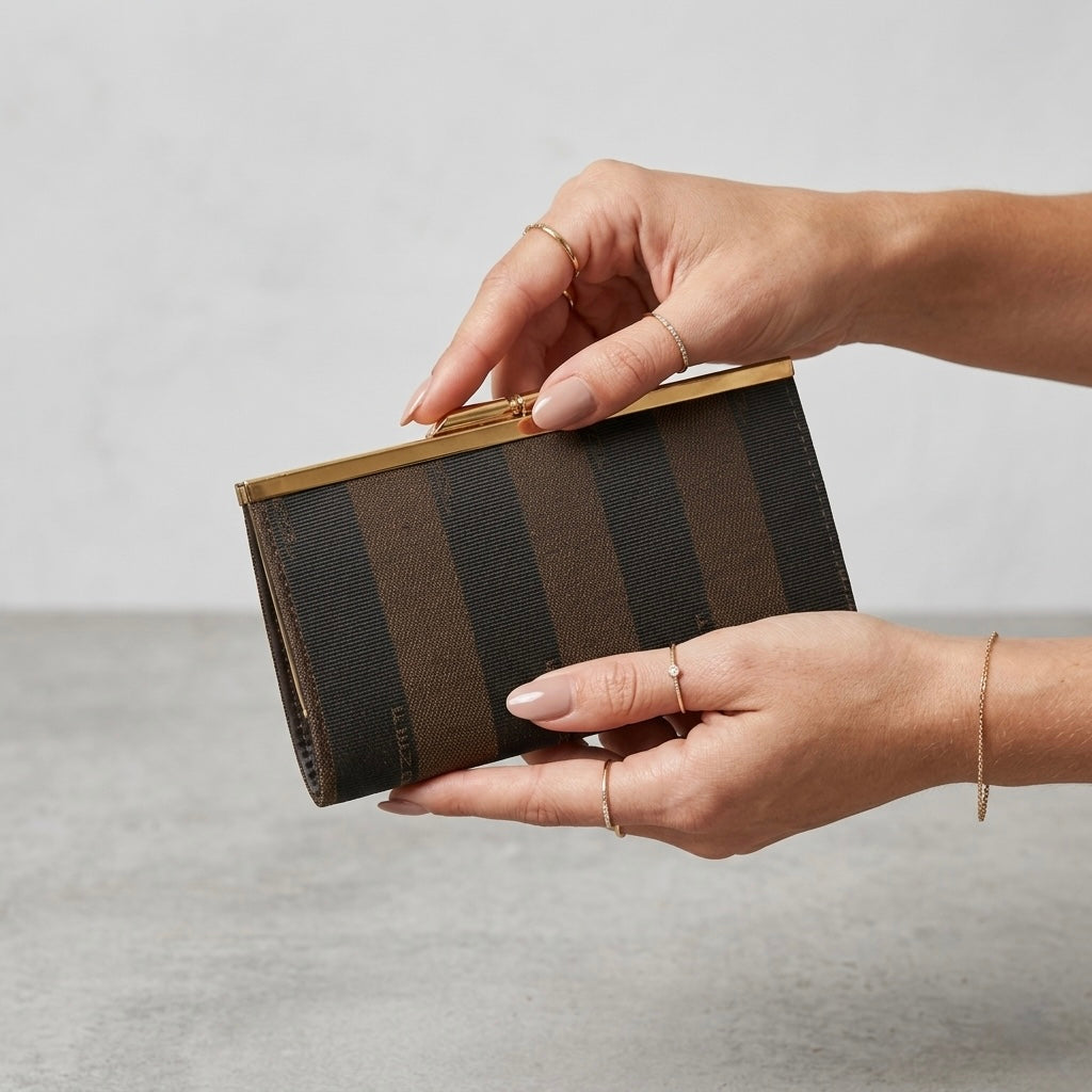 Vintage Small Fendi Pequin Striped Snap Top Coin Wallet