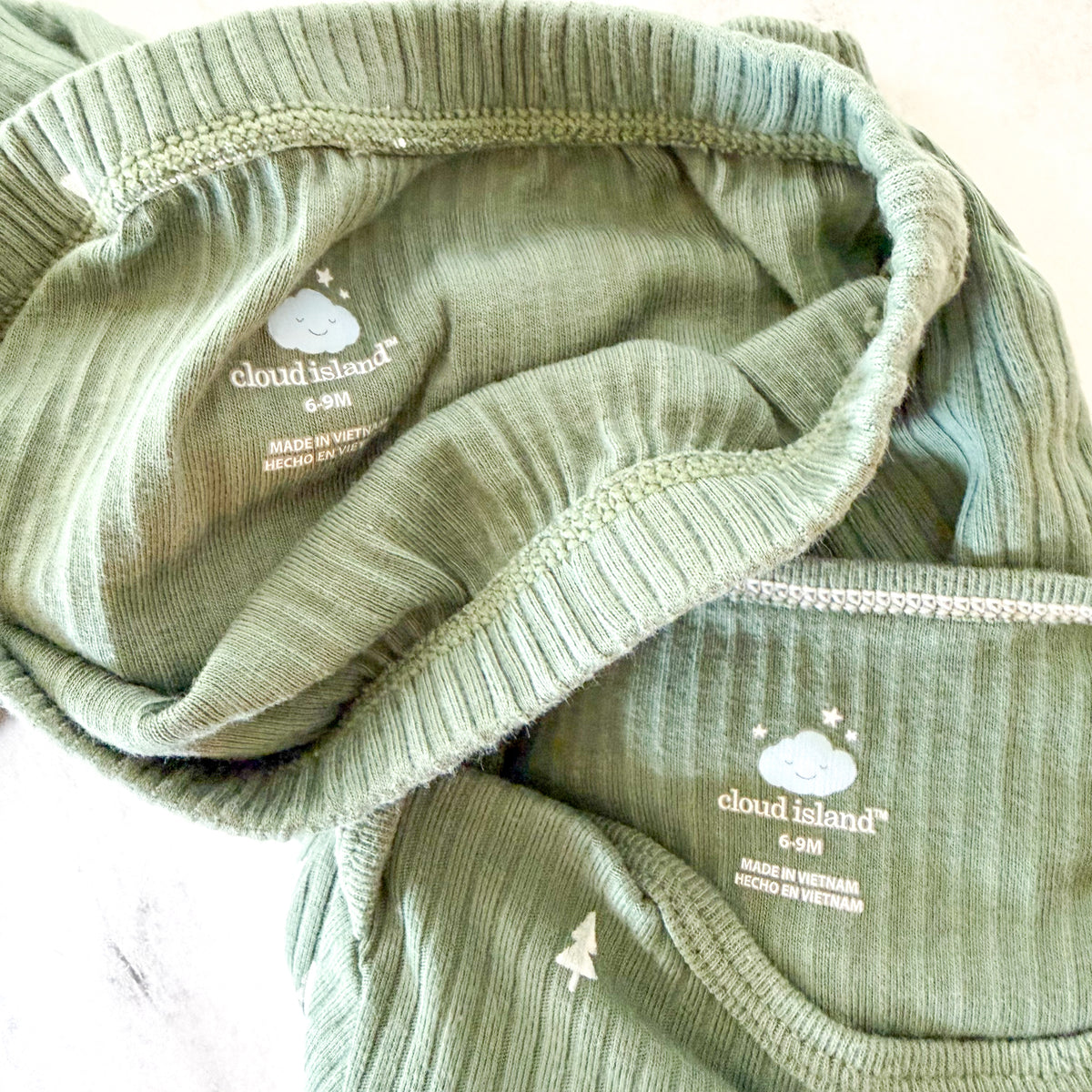 Cloud Island Green Pine Trees Thermal Long Sleeve Bodysuit + Pants Matching Set | 6-9m
