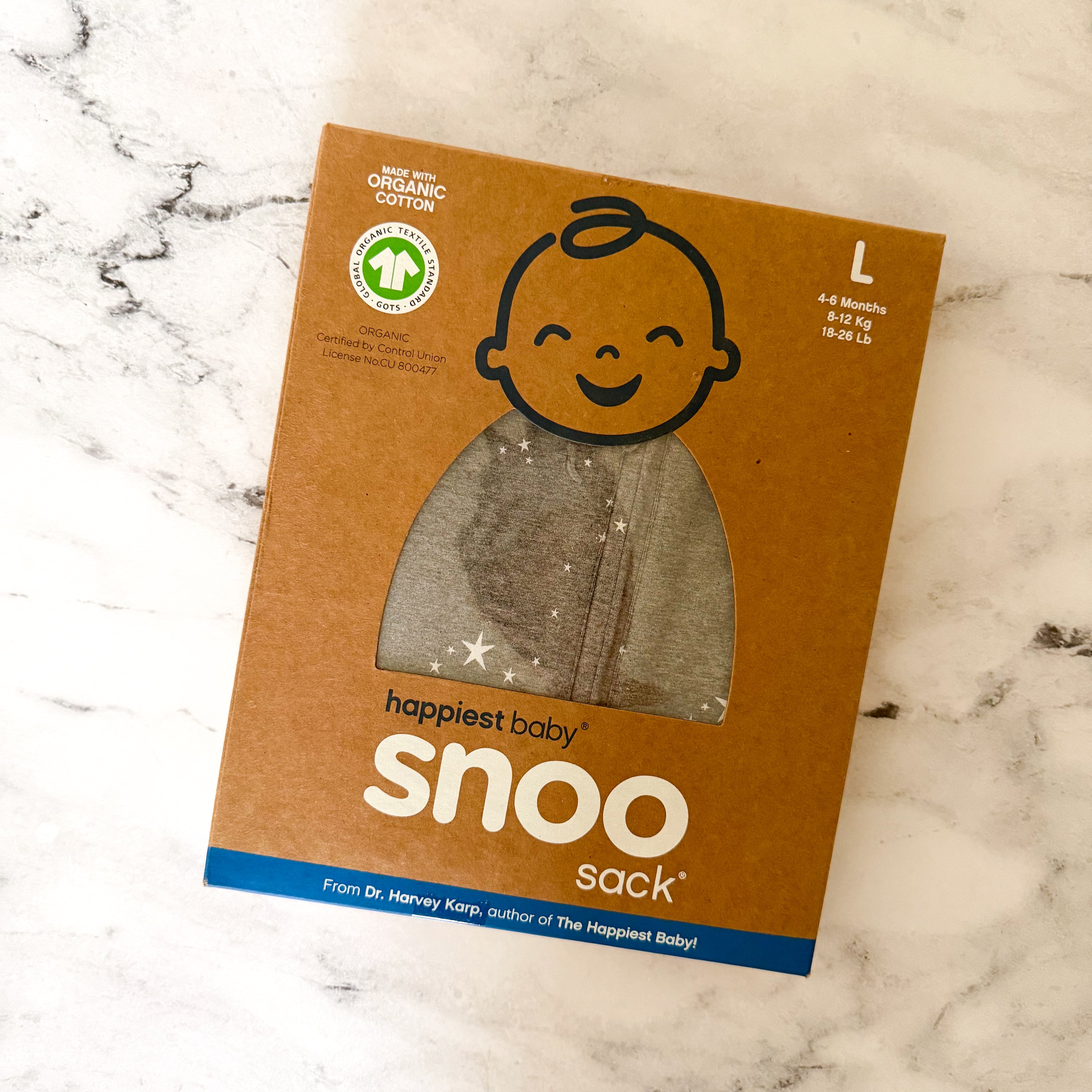 Happiest Baby Organic Cotton Snoo Sack in Grey Stars | Large (4-6m)