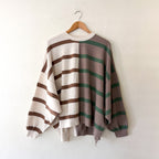 Free People Uptown Oversized Crewneck Pullover Sweatshirt Cream Brown Green |Small