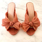 Loeffler Randall Pink Penny Pleated Organza Bow Block Heels | 6.5