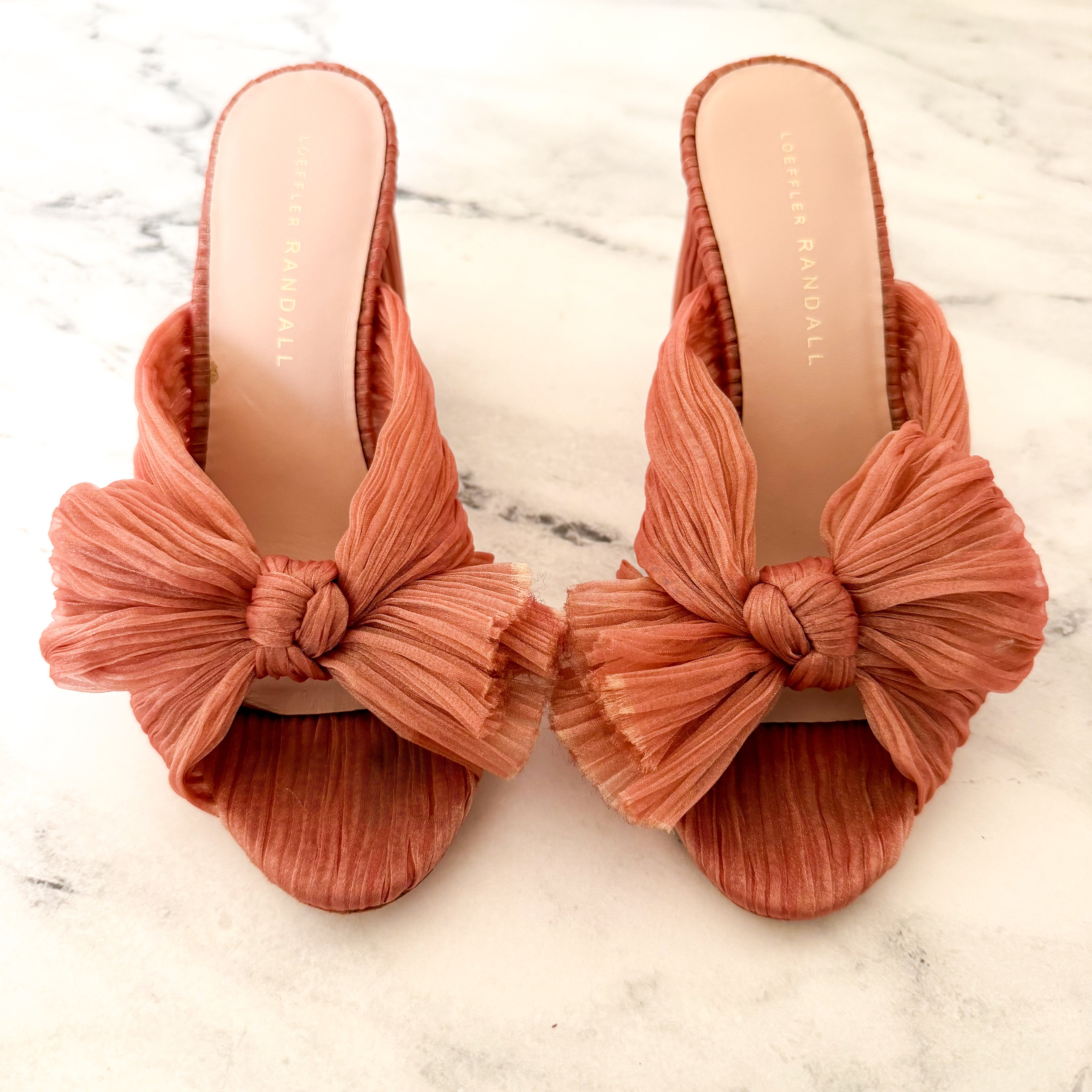 Loeffler Randall Pink Penny Pleated Organza Bow Block Heels | 6.5
