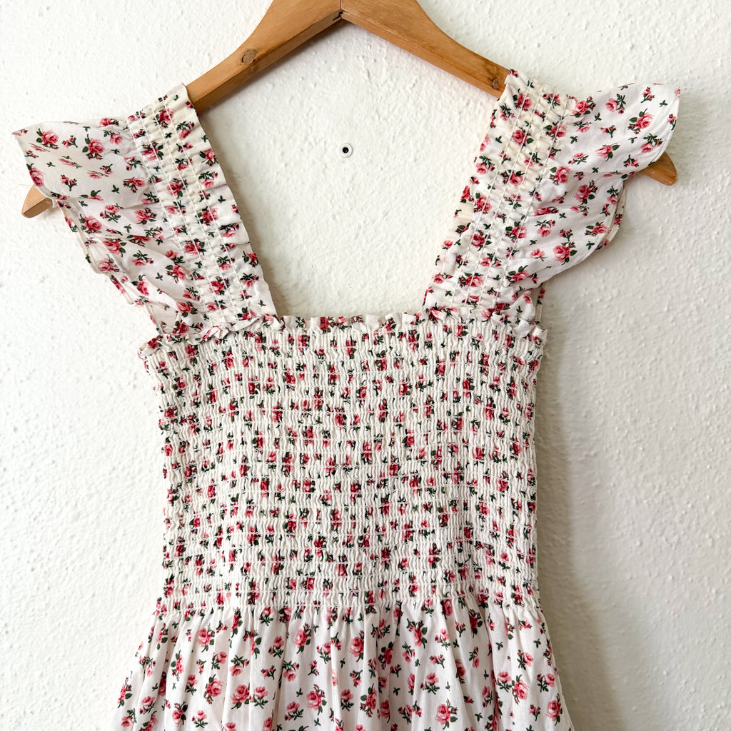 O.P.T. Calypso Cotton Smocked Cream Floral Midi Dress | XS