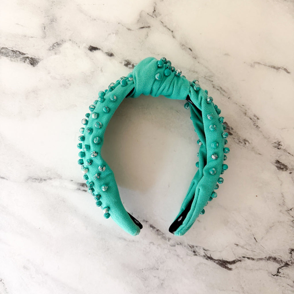 Lele Sadoughi Turquoise Tonal Howlite Round Beaded Embellished Headband