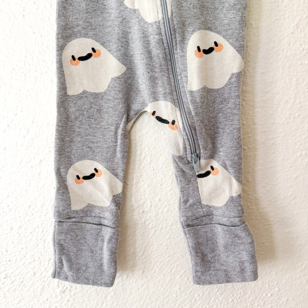 Monica & Andy Halloween Grey Ghosts Organic Fold Over Foot 2-Way Zipper Sleeper | 3-6m