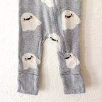 Monica & Andy Halloween Grey Ghosts Organic Fold Over Foot 2-Way Zipper Sleeper | 3-6m
