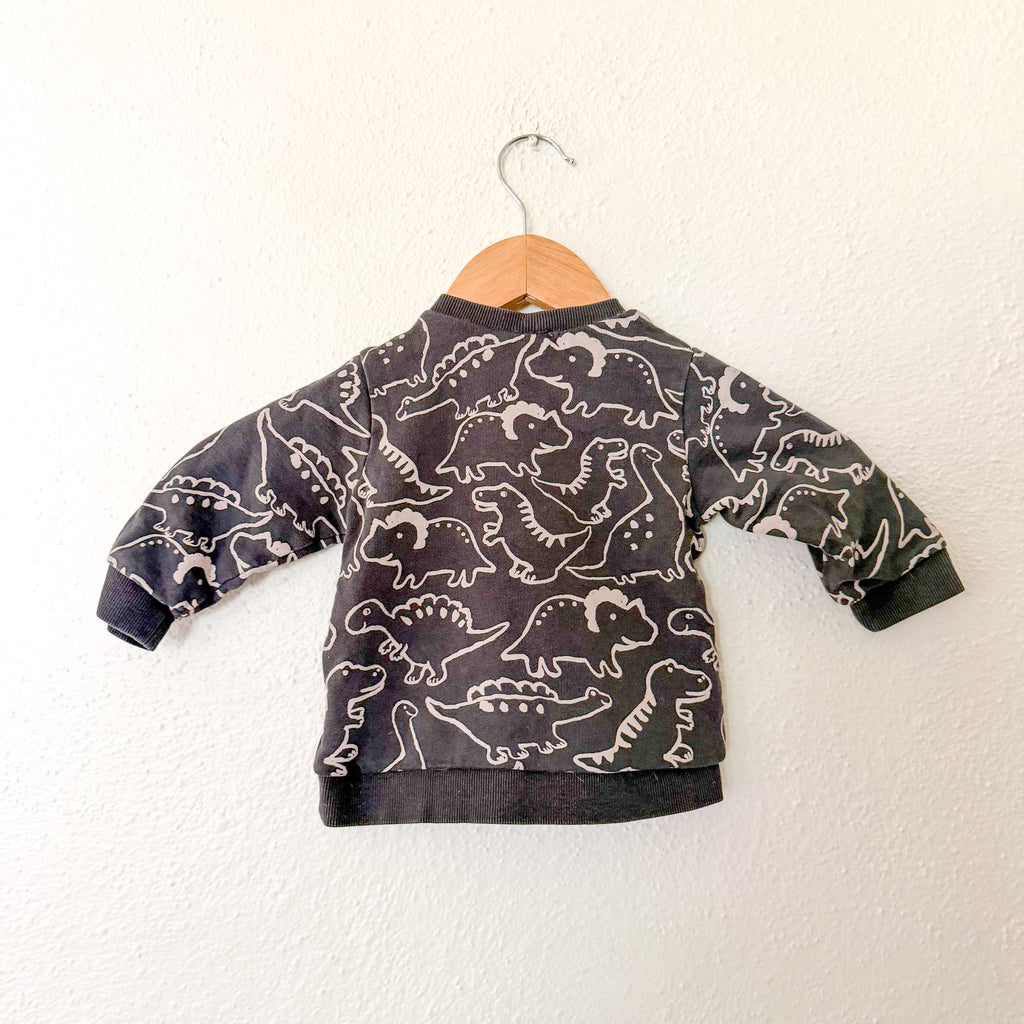 H&M Tan Dinosaur Printed Charcoal Sweatshirt | 6-9m