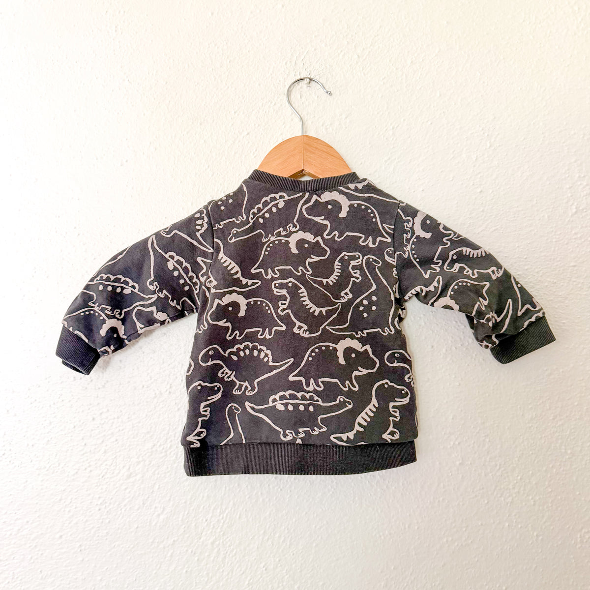 H&M Tan Dinosaur Printed Charcoal Sweatshirt | 6-9m