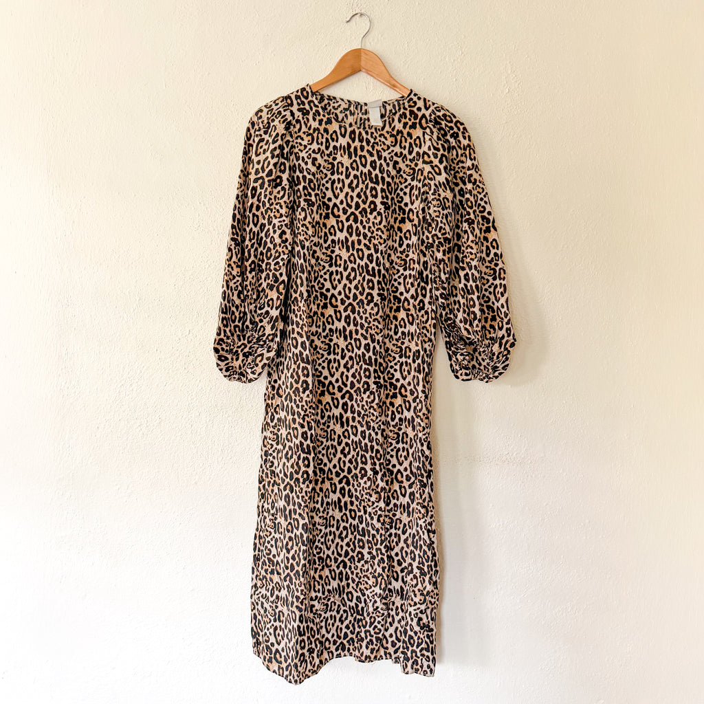 H&M Leopard Print Elbow Sleeve Midi Sheath Dress | XS