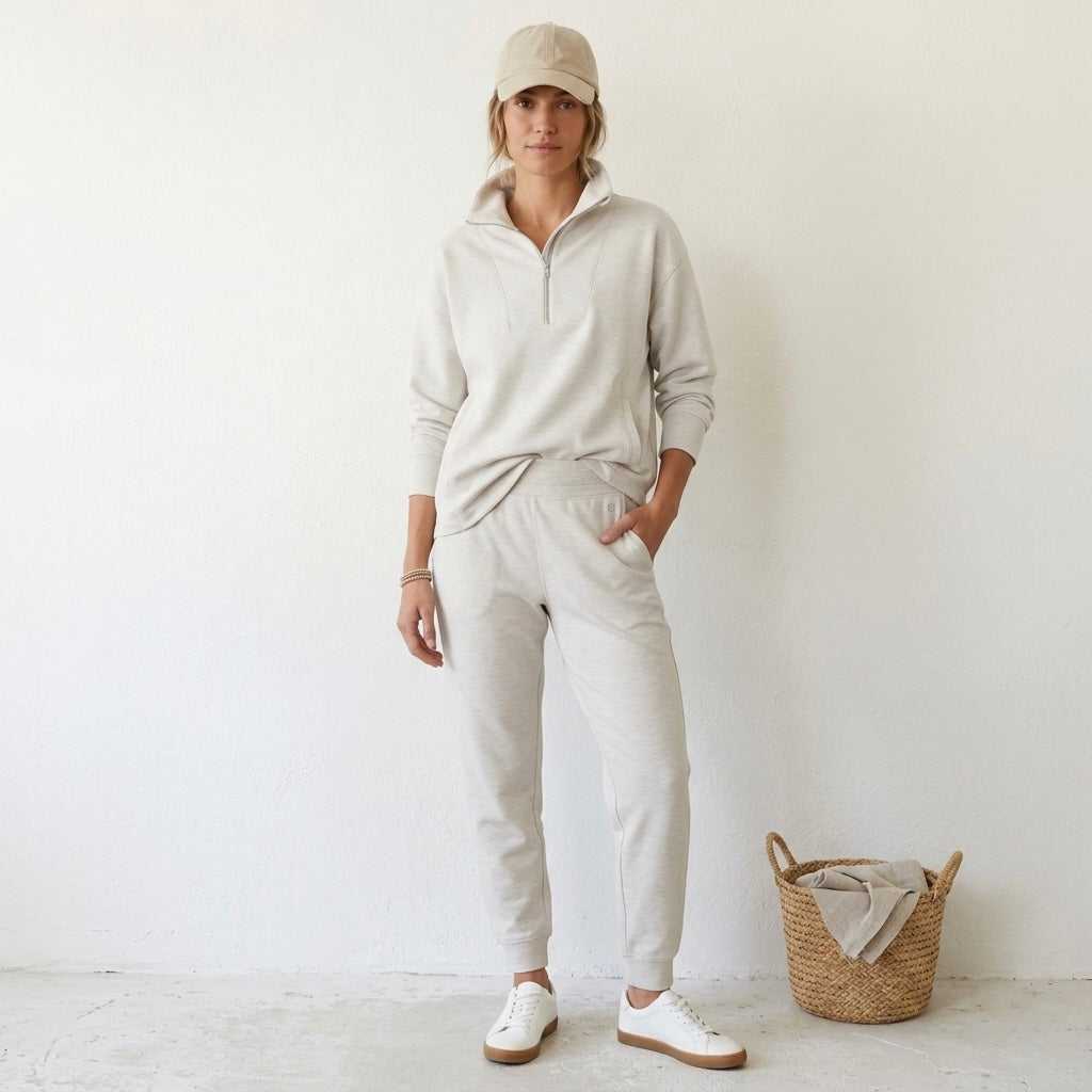 Zella Ultra Soft Half Zip Pullover in Beige Ivory Heather | XS