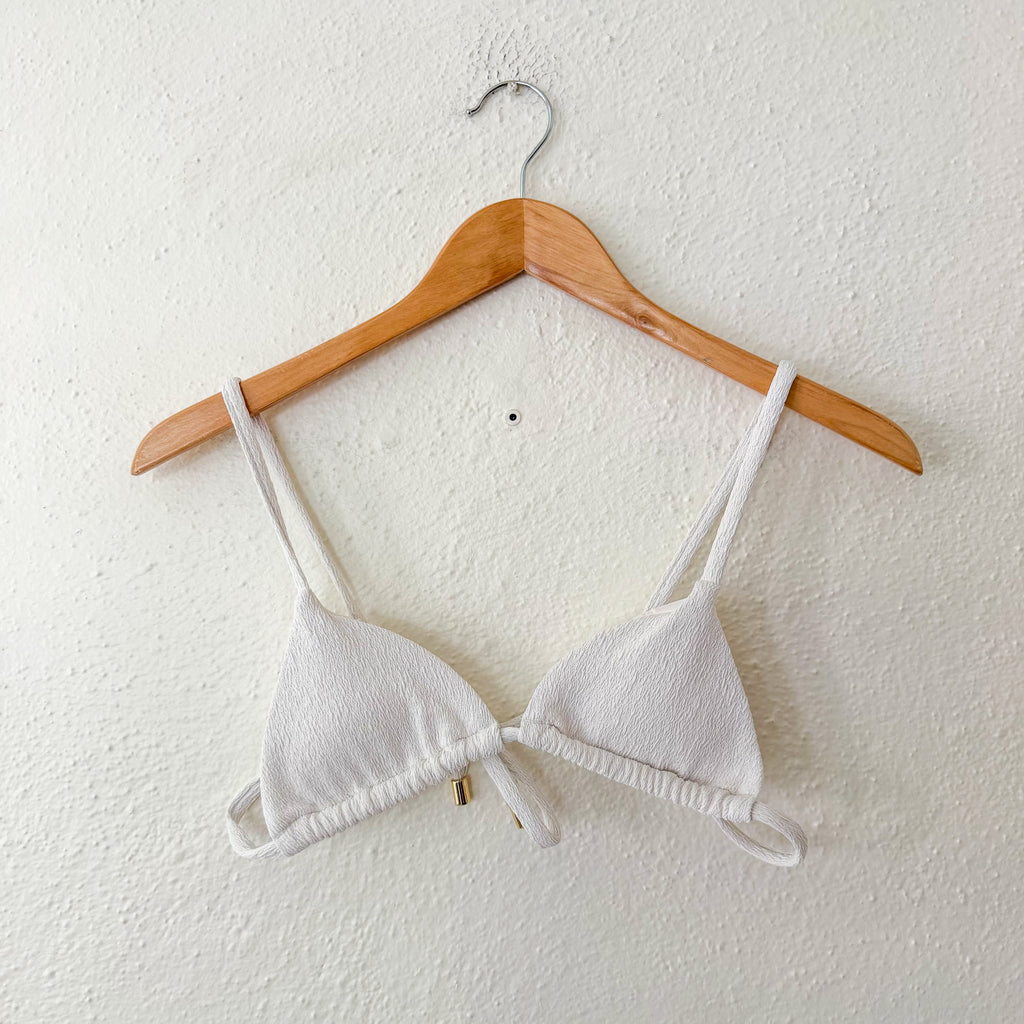 H&M White Textured Fabric Triangle Bikini Top | XS