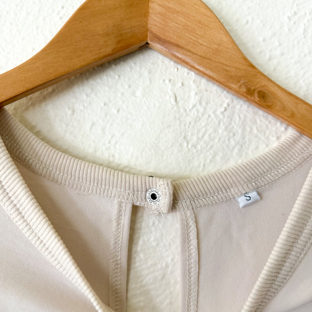Womens Cream Throw & Go Shortsie Dupe Knit Muscle Sleeve Top Romper | S