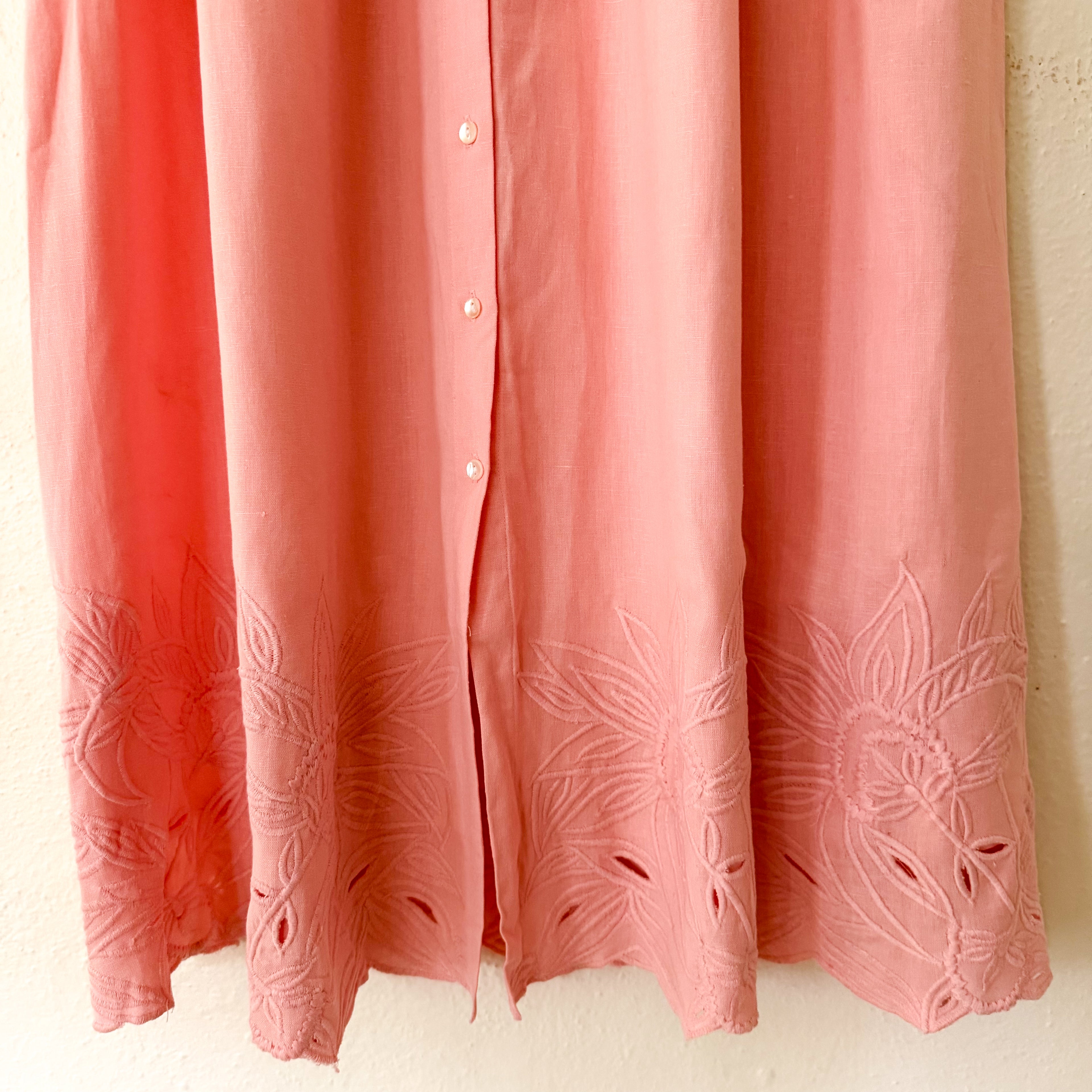 Juliet Dunn London Pink Floral Embroidered Cotton Midi Dress | 1