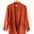 Anrabess Oversized Long Open Front Coatigan in Rust Brown | S