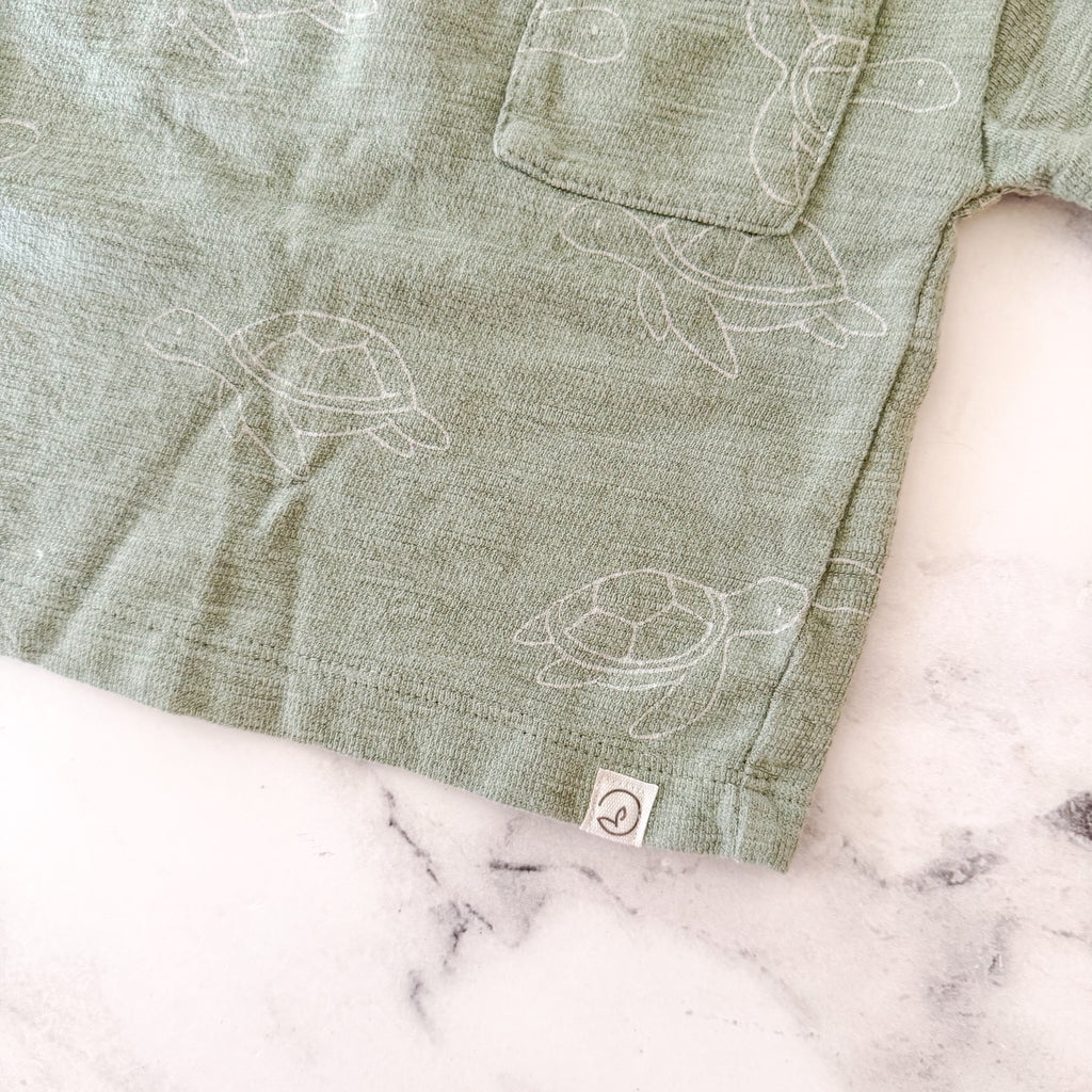 Little Planet Organic Sage Green Printed Turtles T-Shirt + Pull On Shorts Matching Set | 0-3m