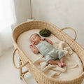 Little Planet Organic Dusty Sage Green & Cream Stripe Waffle Knit Texture Sleeveless Romper | 0-3m