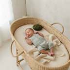 Little Planet Organic Dusty Sage Green & Cream Stripe Waffle Knit Texture Sleeveless Romper | 0-3m