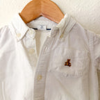 Gap White Cotton Teddy Bear Oxford Button-Down Long Sleeve Bodysuit | 6-12m