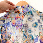 Zimmermann Petite Tama Ramie Pansy Floral Long Sleeve Sheer Blouse | 0P