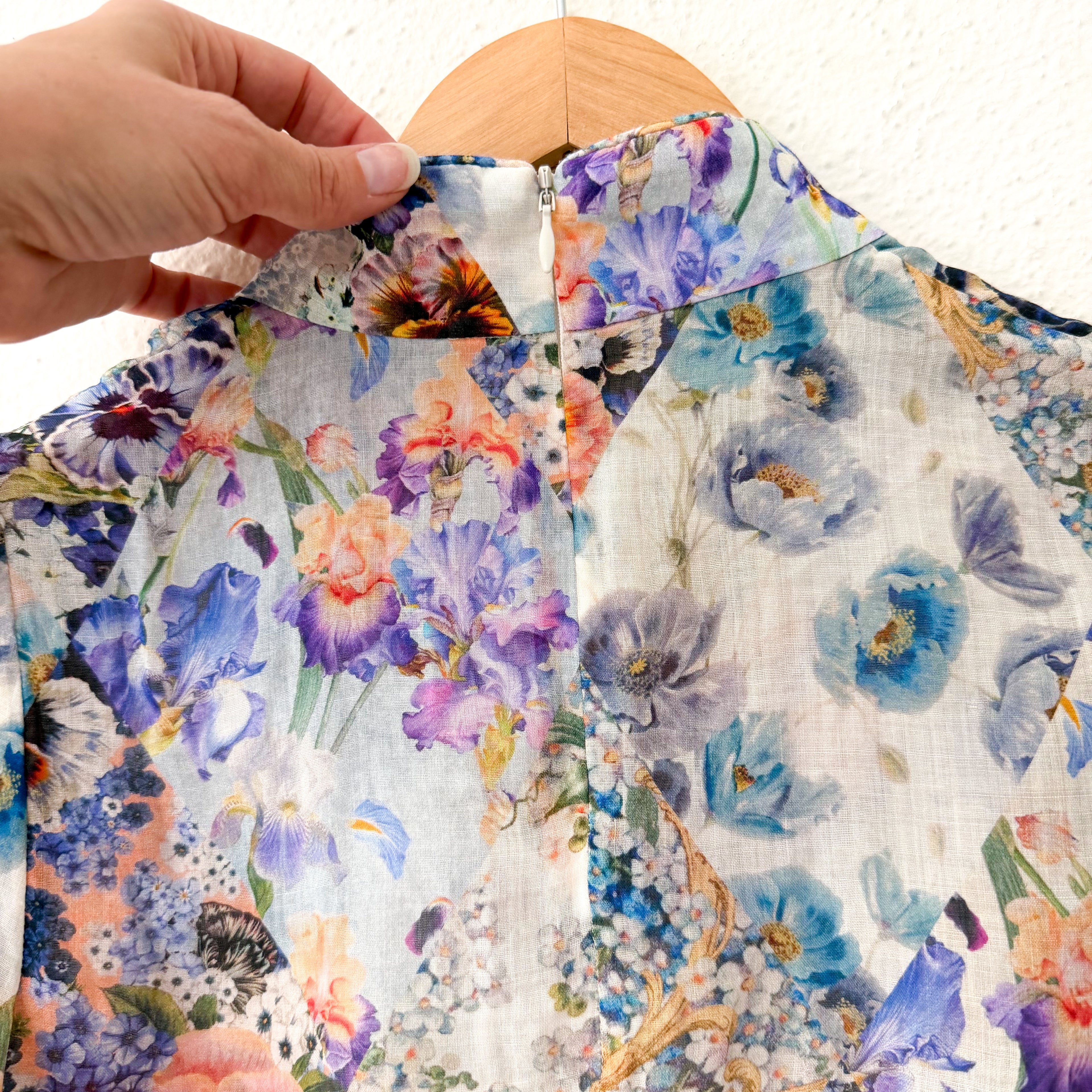 Zimmermann Petite Tama Ramie Pansy Floral Long Sleeve Sheer Blouse | 0P