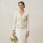 Self-Portrait Cream Rhinestone Embellished Tweed Boucle Belted Jacket | 0