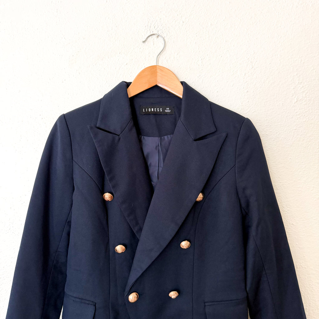 Lioness Navy Blue Double Breasted Blazer Jacket | XS