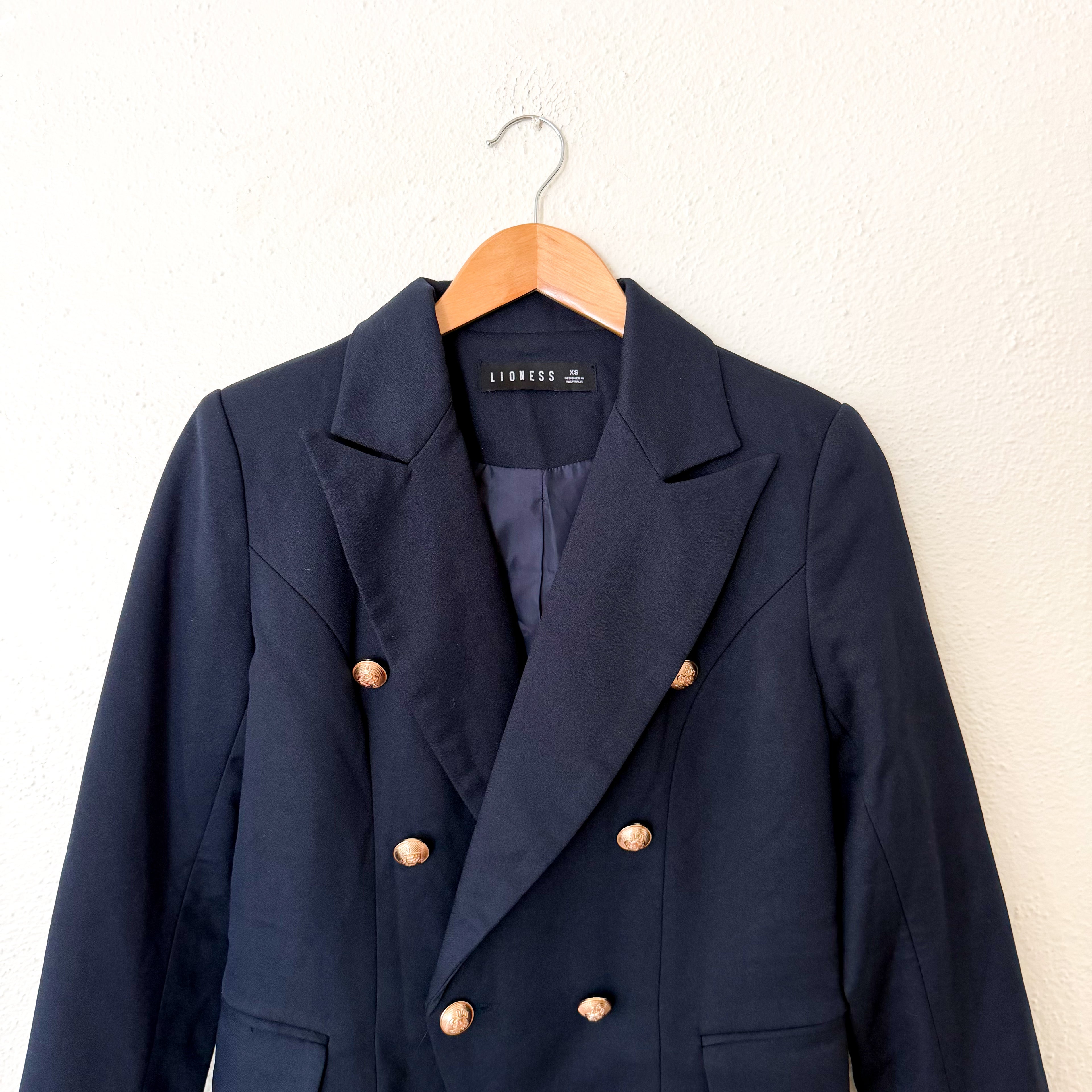 Lioness Navy Blue Double Breasted Blazer Jacket | XS