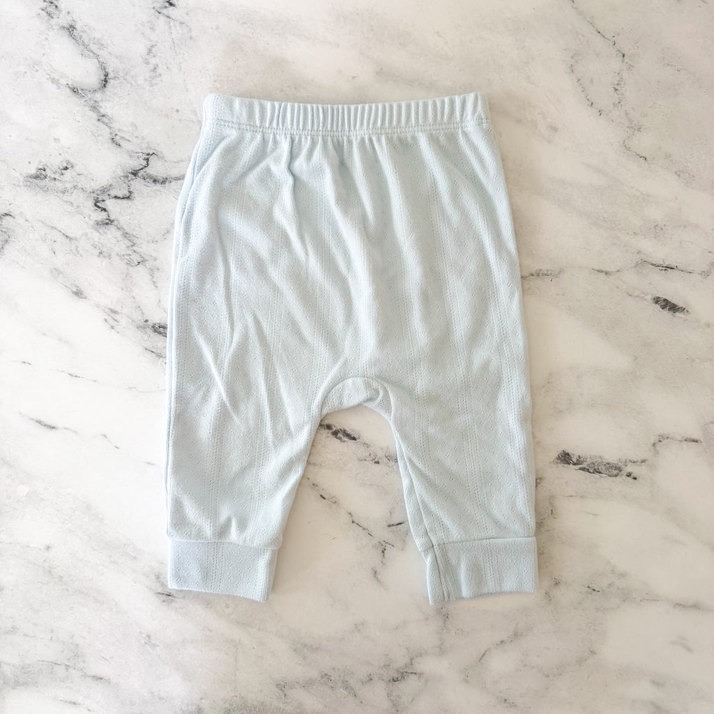 Cloud Island Powder Blue Long Sleeve Pointelle Bodysuit + Pants Matching Set | 3-6m