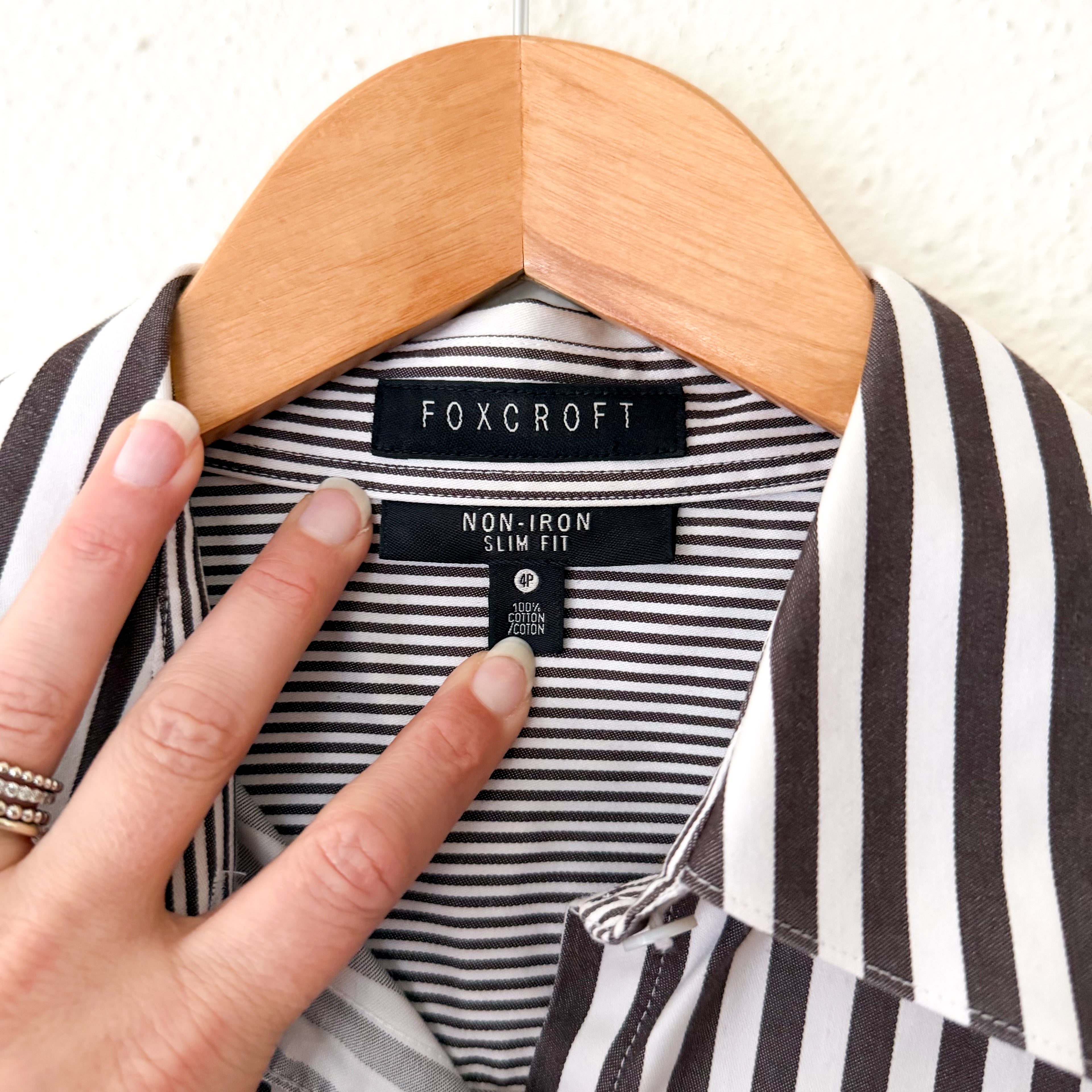 Foxcroft Petite Brown & White Striped No Iron Button Down Shirt | 4P