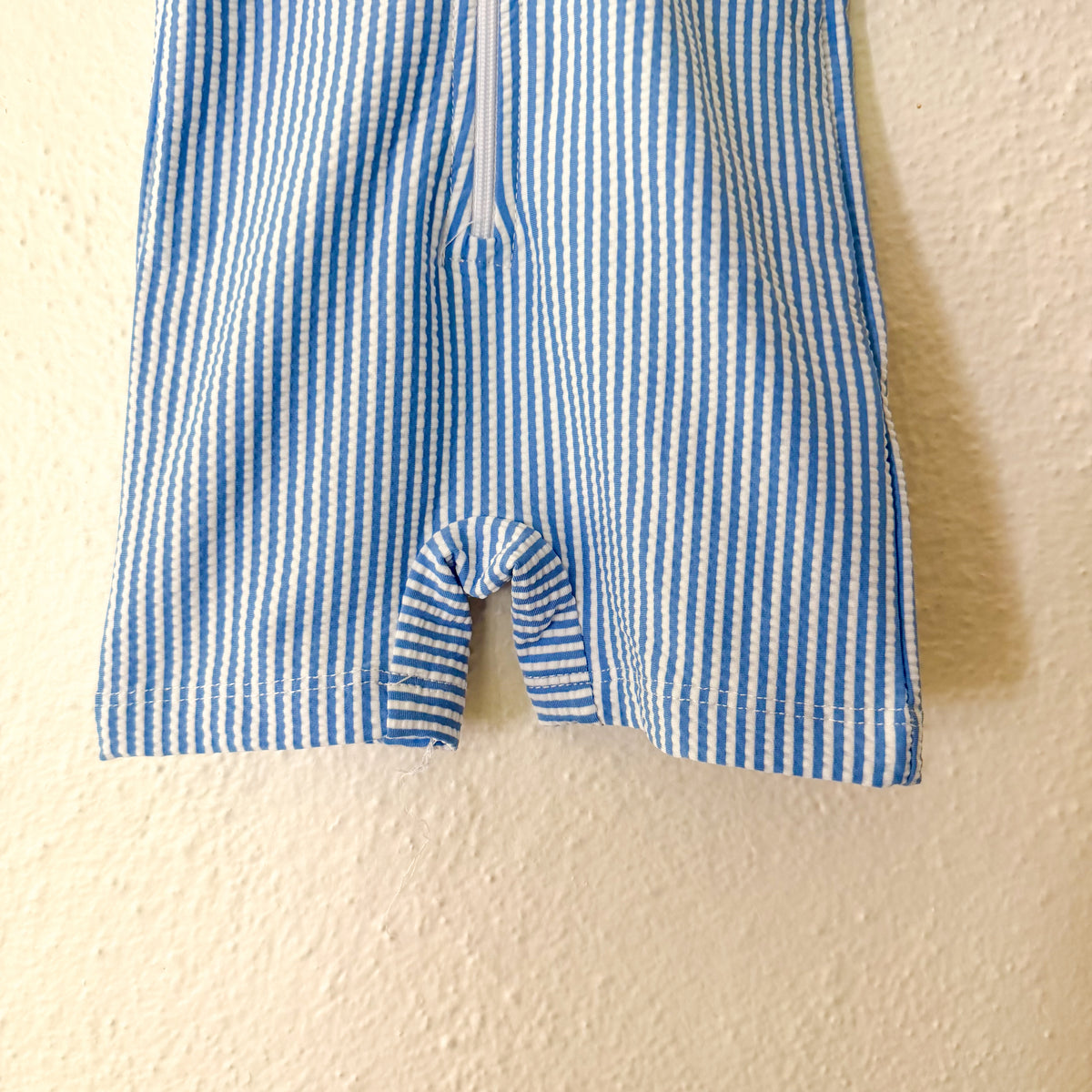 Unbranded Blue White Seersucker Zipper Short Sleeve Swimsuit | 6-12m