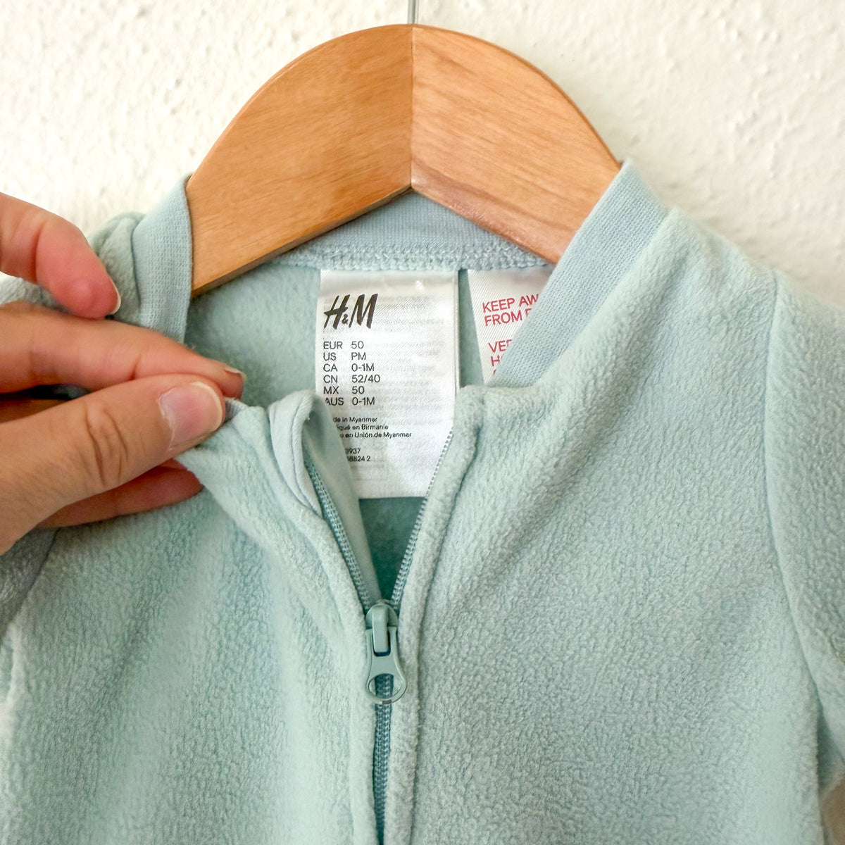 H&M Ocean Blue Fleece Zip-Front Sleeper Jumpsuit | PM (Premie)