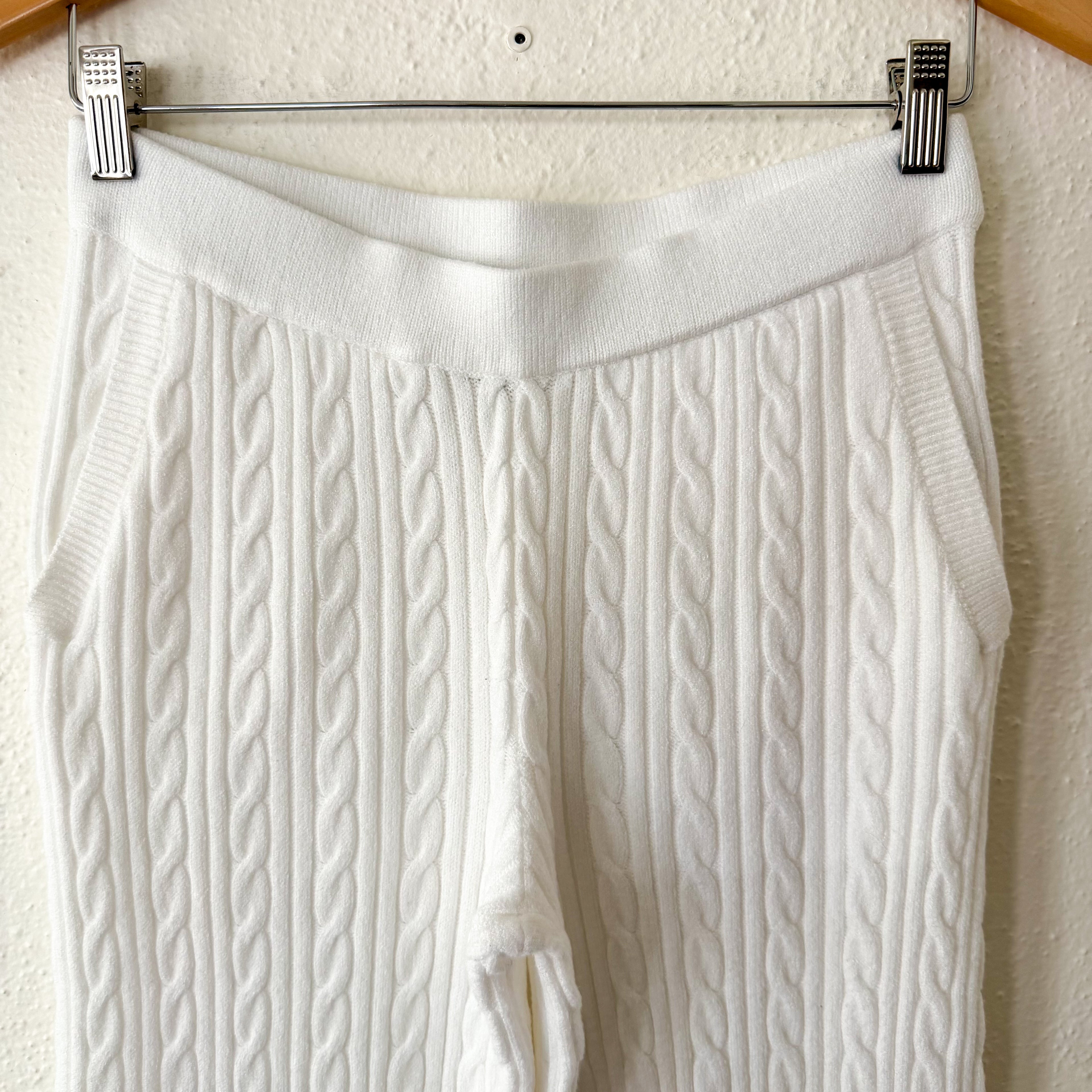 Free Assembly Creamy White Cozy Yarn Cable Knit Wide Leg Sweater Pants | S