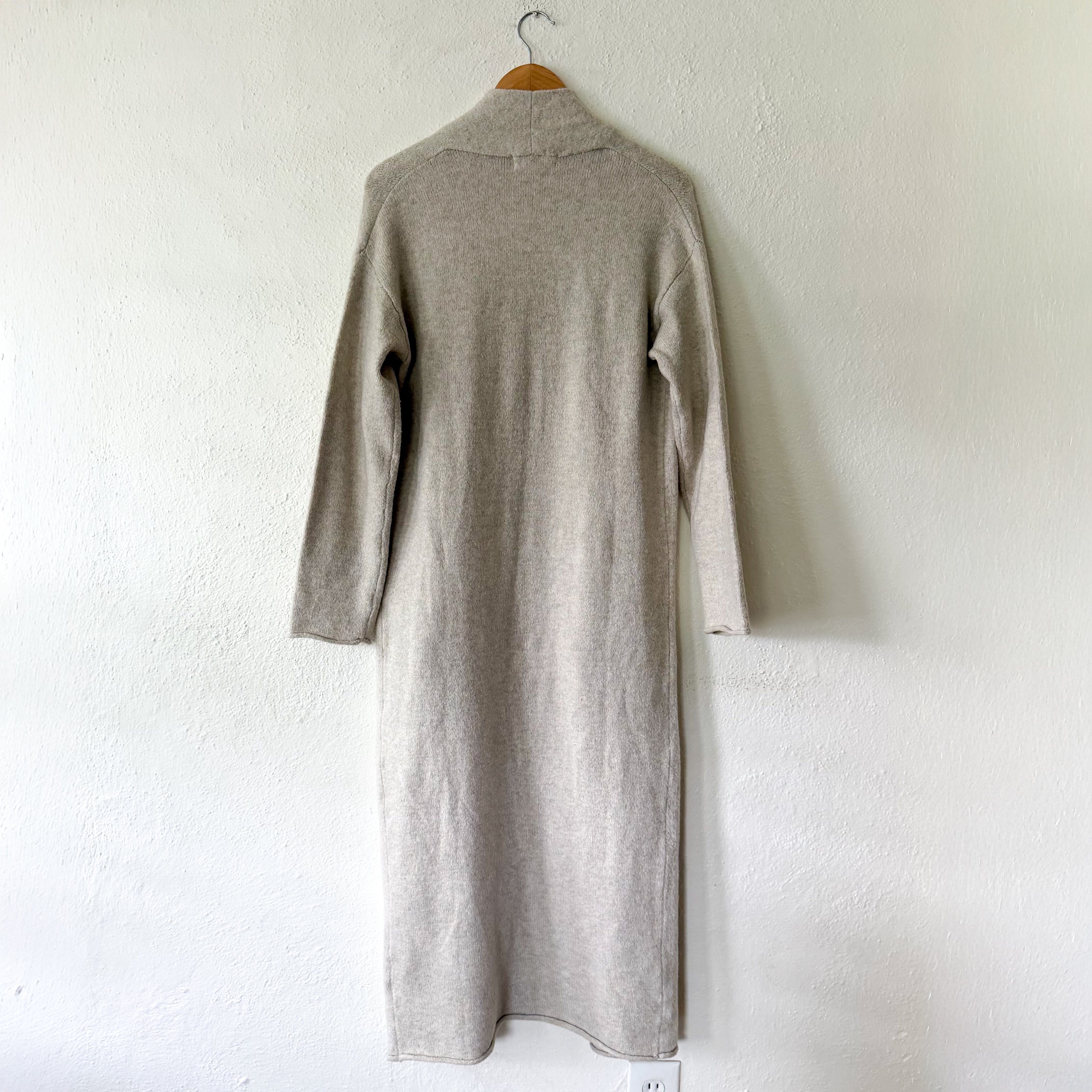 Treasure & Bond Open Front Long Duster Cardigan in Beige Oatmeal | XXS