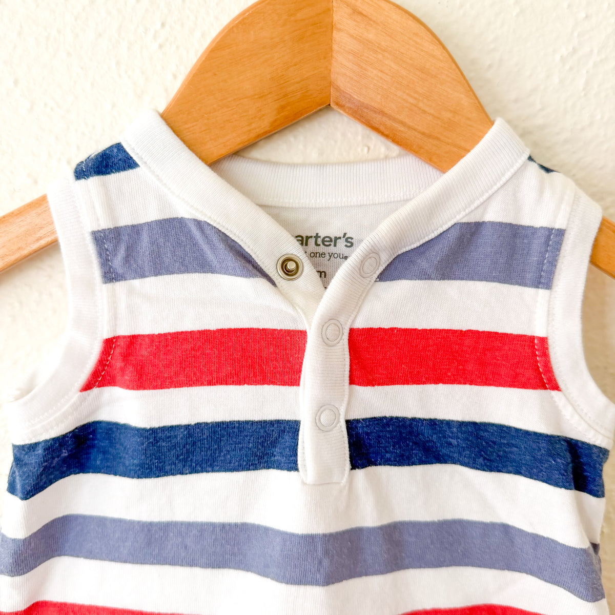 Carter's Red White & Blue Wide Stripe Sleeveless Romper | 0-3m