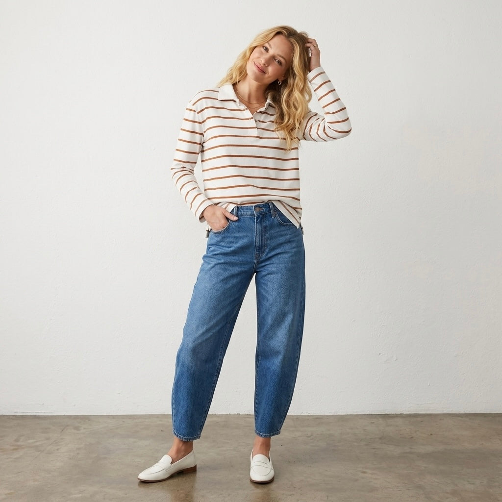 Beaufort & Blake Thompson Vintage Rugby in Camel Cream Stripe | XS