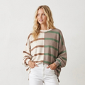 Free People Uptown Oversized Crewneck Pullover Sweatshirt Cream Brown Green |Small